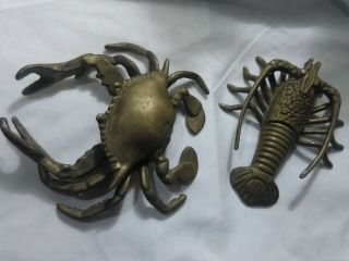 Vintage Brass One Crab And One Lobster Trinket Box/ashtray - Set Of Two