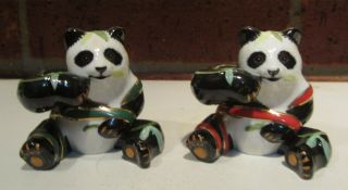 Ornate Panda Bears W/bamboo Salt & Pepper Shakers Markings On Bottom