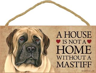 English Mastiff Wood Dog Sign Wall Plaque 5 X 10,  Bonus Coaster