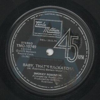 Smokey Robinson Rare 1975 Aust Promo Only 7 " Tamla Motown Soul Single " Baby "
