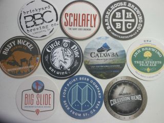 10 Craft Beer Coasters - Circle Nine,  Catawba,  Jrh,  Big Slide,  Fort Point,  Rusty Nickle