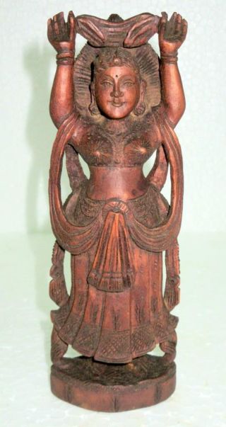 Antique Old Wooden Hand Carved Hindu Lady Monk Figure Statue Tribal Primitive