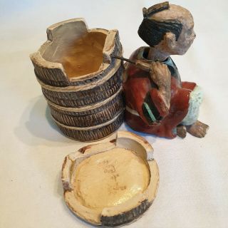 Antique Japanese Signed Nodding Figurine with Lidded Pot/ Basket.  Banko ware? 8