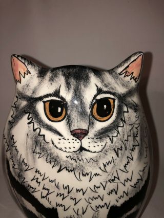 Cats by Nina Lyman Black Gray and White Tabby Cat 7 inch Vase 3