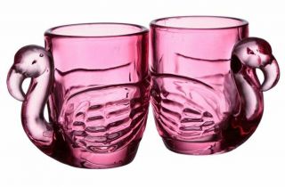 Novelty Set Of 2 Flamingo Shaped Shot Glasses Party Glass 45ml