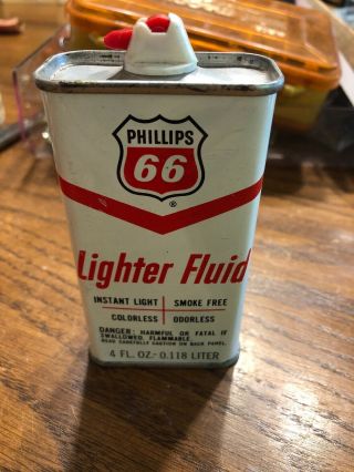Terrific Nos Vintage Phillips 66 Lighter Fluid 4 Oz Can - Household Oil Type Tin