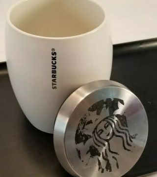 2011 Starbucks white canister with stainless lid 4