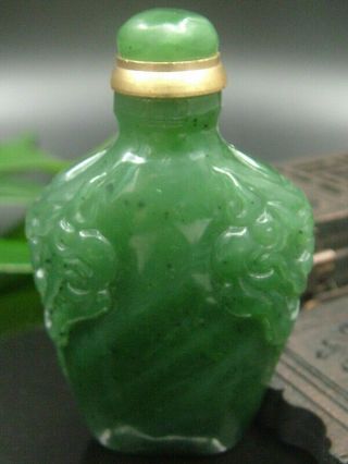 Antique Chinese Celadon Nephrite Hetian Jade Double - Lion Statues/snuff Bottle