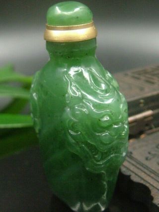 Antique Chinese Celadon Nephrite HETIAN Jade double - Lion Statues/Snuff bottle 2
