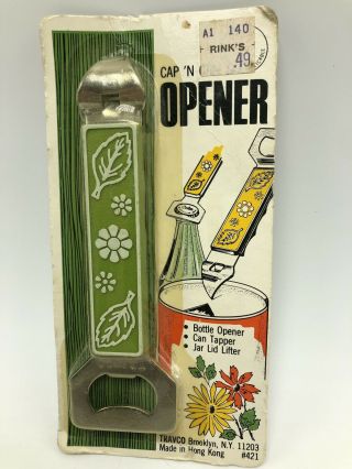 Vintage Travco Cap Can Bottle Opener Avocado Green Nos