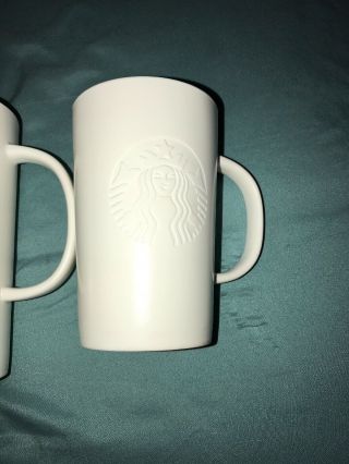 RARE 16/12 Oz Mug Set Starbucks White Embossed Siren Pair 3