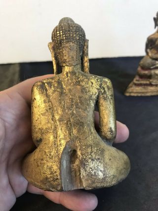 2 Antique Asian Buddha’s Wood And Bronze 5