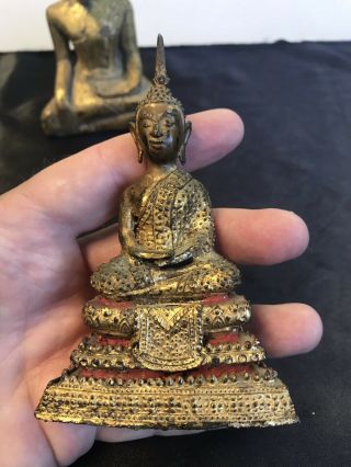 2 Antique Asian Buddha’s Wood And Bronze 7
