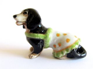 Dachshund Blk/tan Orange Spot Jacket Miniature Ceramic Hand Painted Dog Figurine