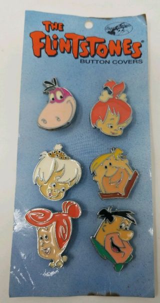 1994 The Flintstones Hanna - Barbera Set Of 6 Button Covers - In Pack