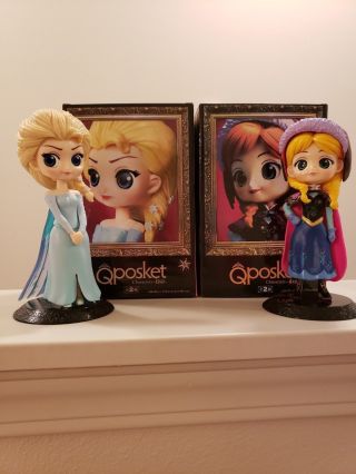 Frozen Q Posket Disney Characters Figure Elsa & Anna Normal Color Banpresto