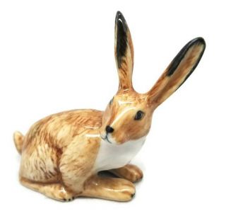 Brown Rabbit Bunny Figurine Miniature Ceramic Animal Hand Art Home Garden Decor