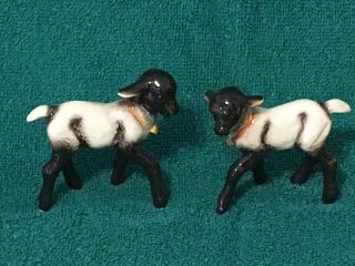 Vintage Black & White Ceramic Lambs/Sheep 2 3/4 