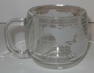 2 Nestle Nescafé Clear Etched Glass World Map Coffee Cups Mugs Globe 1970s 4