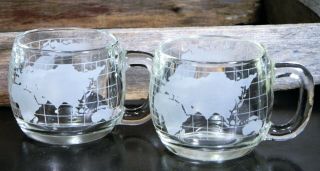 Vtg/Coffee Mugs/Clear Glass Cups/Nestle/Etched/Frosted/World Globe/Map/ 2 2
