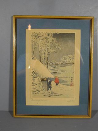 Takahashi Shotei Japanese Woodblock Print " Evening Snow "