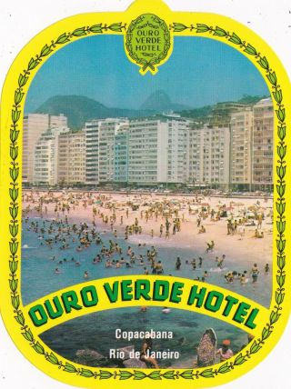 Brasil Rio De Janeiro Copacabana Ouro Verde Hotel Vintage Luggage Label Sk4007