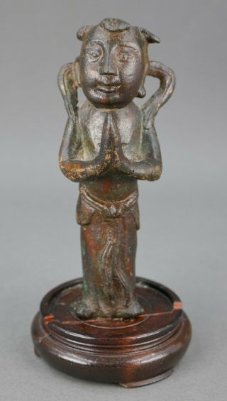 Fine Antique 17th C Chinese Ming Dynasty Bronze Buddha Attendant Deity Gilded