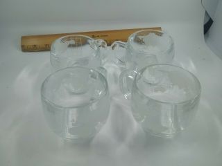 4 Vintage NESTLE World Globe Etched Frosted Glass Cocoa Coffee Mugs Cups 2