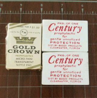 Vintage Prophylactics Condoms (3) Century And Crown