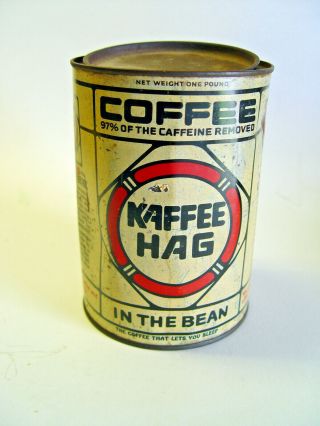 Vintage Old 1 - Pound 1927 Kaffee Hag Coffee Advertising Tin With Lid