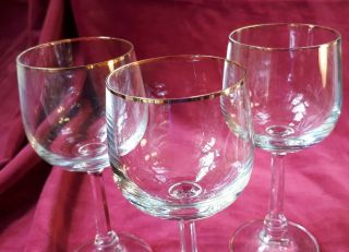 Vintage (1950s) Wine Glasses x 3.  Unusual Facet Pillar Stem.  Gilt - Tip.  Home/ Bar 5