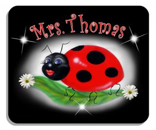 Ladybug On Black Mouse Pad Personalize Gifts Ladies Girls Any Name Or Text