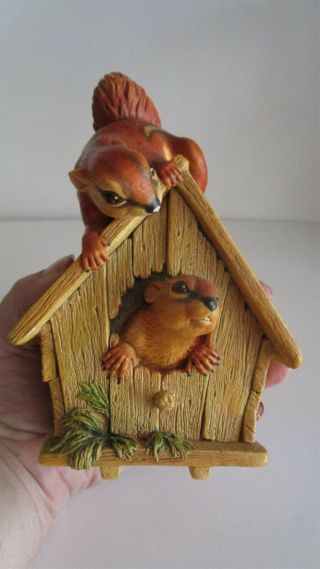 Bossons Wall Plaque Decor Chalkware Playful Squirrels In Birdhouse 1960 