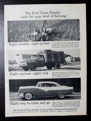 Orig 1956 Ford & Farm Ad Right For Your Kind Of Farming Right Cost Power & Way