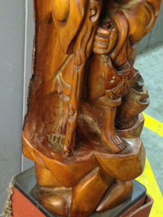 Mid 19th Century Qing Dynasty Chinese Wooden Figure Of A Man With A Staff C1850s 6
