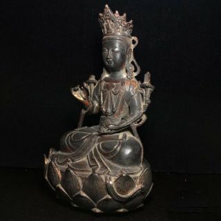 Awesome Fine Unusual Archaic Chinese Bronze Buddha Seated Statue Sculpture 4