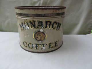 Vintage Monarch Coffee Tin Litho 1lb Keywind Can / Reid Murdoch / All Metal