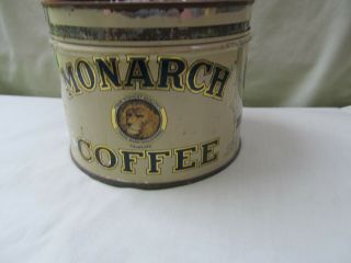Vintage MONARCH COFFEE TIN LITHO 1LB KEYWIND CAN / REID MURDOCH / All Metal 4