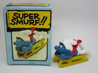Smurfs 4.  0201 Bobsled Sled Smurf Vintage Pvc Figurine Peyo Schleich