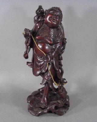 Lg Antique Chinese Carved Wooden Figure Of Liu Hai,  13 Inch