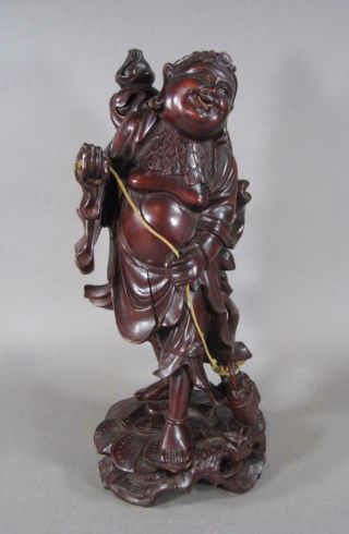 Lg Antique Chinese Carved Wooden Figure Of Liu Hai,  13 Inch 8