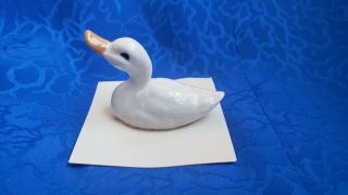 Vintage Hagen Renaker Miniature Porcelain White Mother Duck Long Billed Swimming