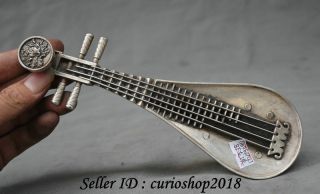 8.  6 " Rare Old Chinese Silver Dynasty Palace Qin Pipa Lute Musical Instrument