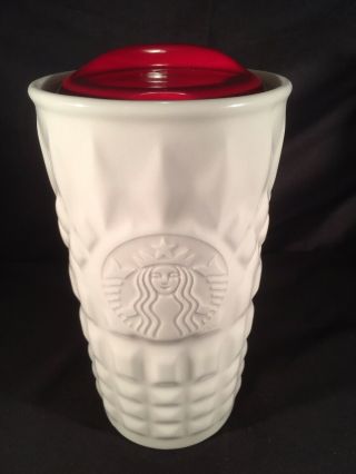 Euc Starbucks White Mug 2014 Dot Geometric Relief Diamond Bone China Travel Cup