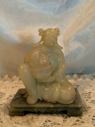 Chinese Ming Dynasty Style Hand Carved Soapstone Merchant Figure Footed Base