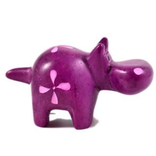 Smolart Carved Soapstone Purple Fuchsia Hippopotamus Hippo Small Figurine Kenya