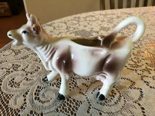 Vintage Ceramic Brown And White Cow Creamer