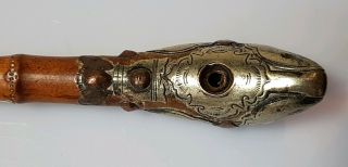 An Qing Dynasty Chinese Bamboo And Metal Long Smoking Pipe.  On Laid Silver Bats