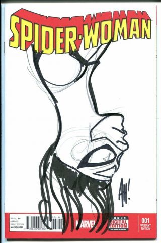 Spider - Woman 1 Sketch Cover Adam Hughes Signed Marvel 2015 Nm,