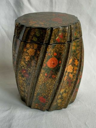 Fine Anglo Indian Kashmir Kashmiri Lacquer Paper Mache Tea Caddy 19th Century